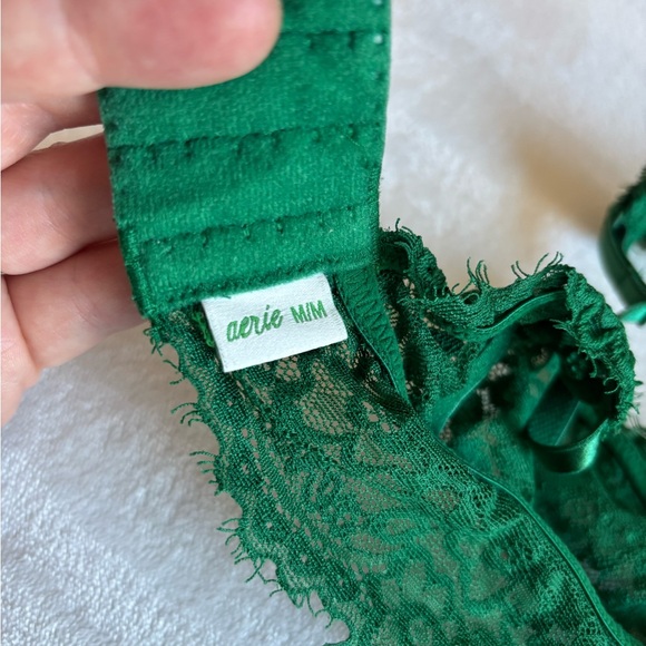 Aerie Bra Vibrant Green Lace Bralette Striped Mesh Scoop Size M - Picture 7 of 10